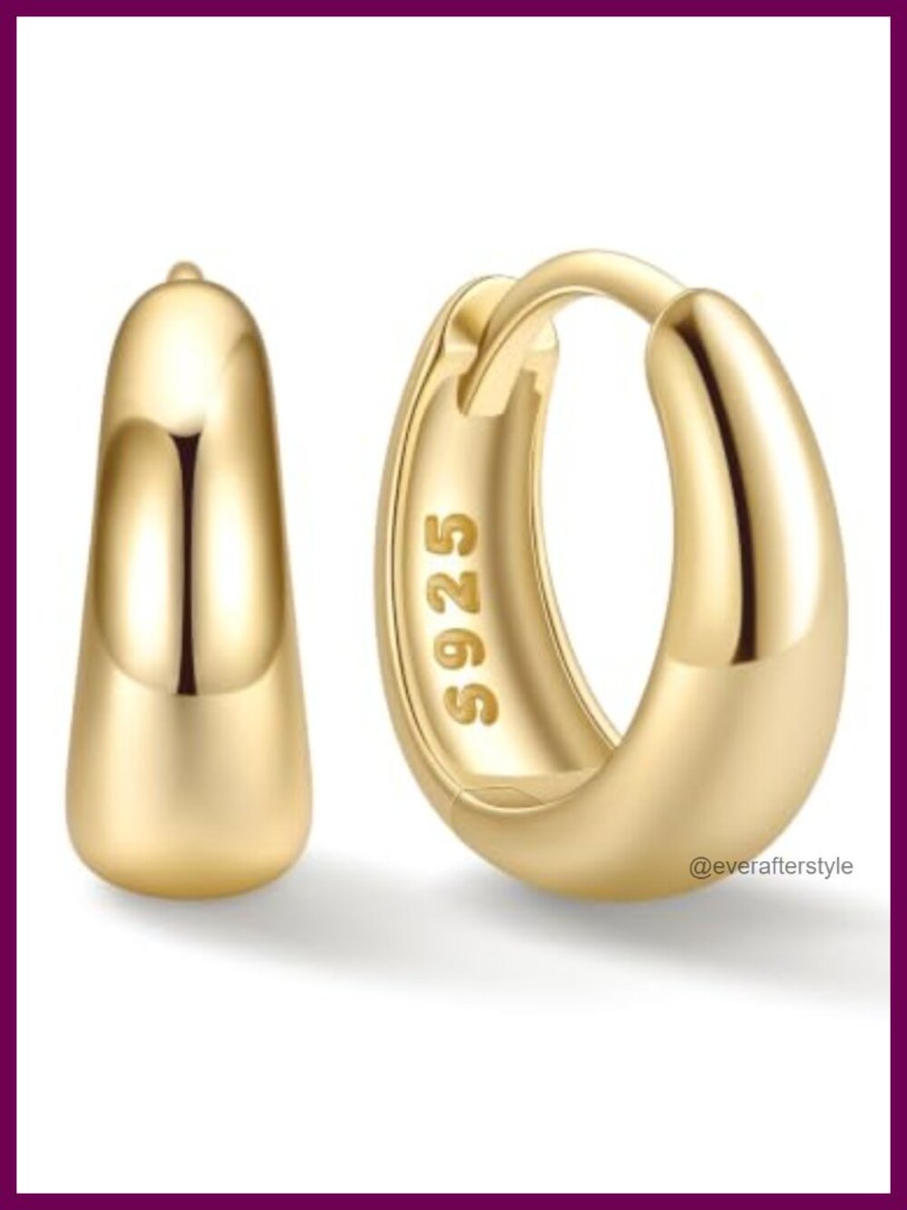 Chunky Hoop Earrings Solid 925 Sterling Silver 14K Gold Plated Huggie